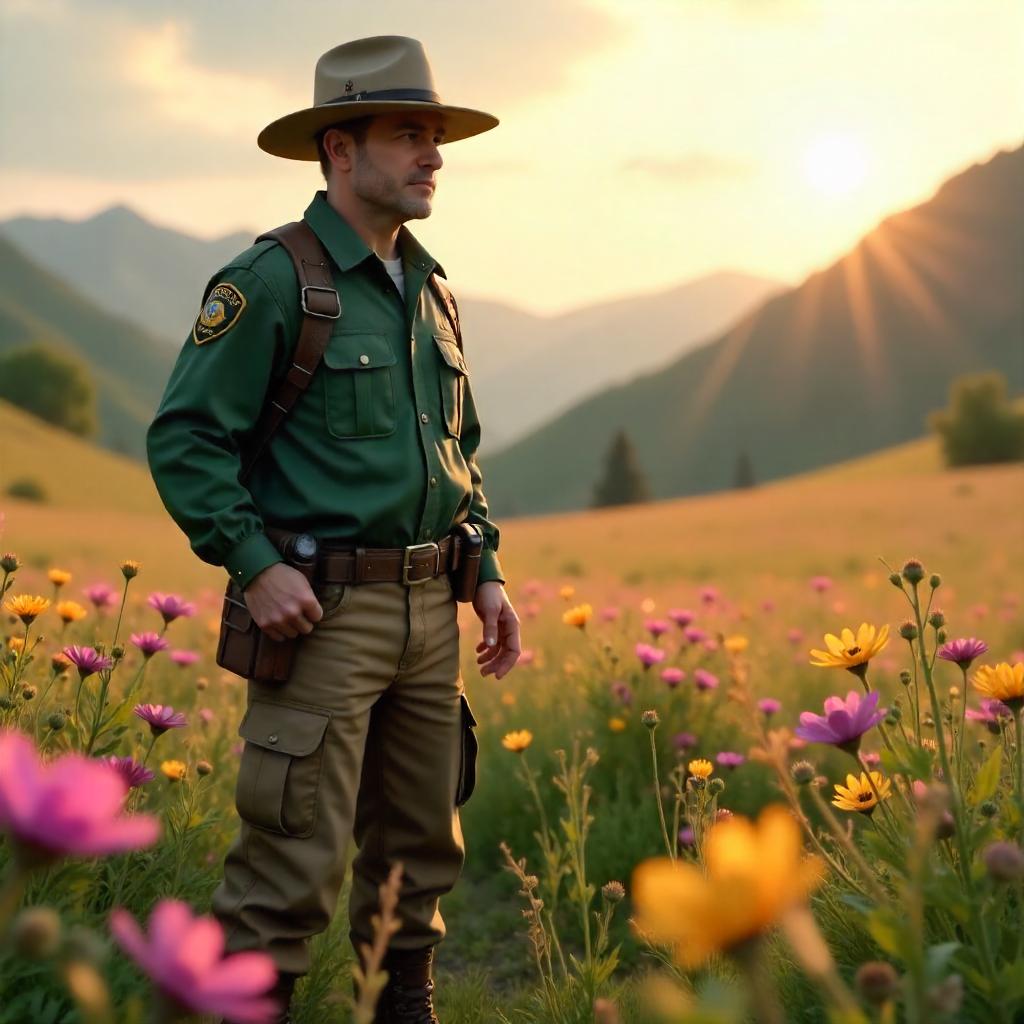 3D Rendered Ranger in a Colorful Flower Field