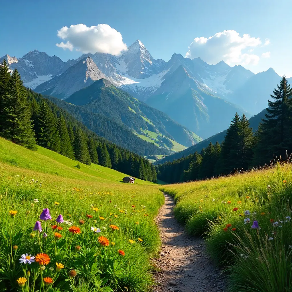 Slovenian Alps Meadow Under a Clear Sky
