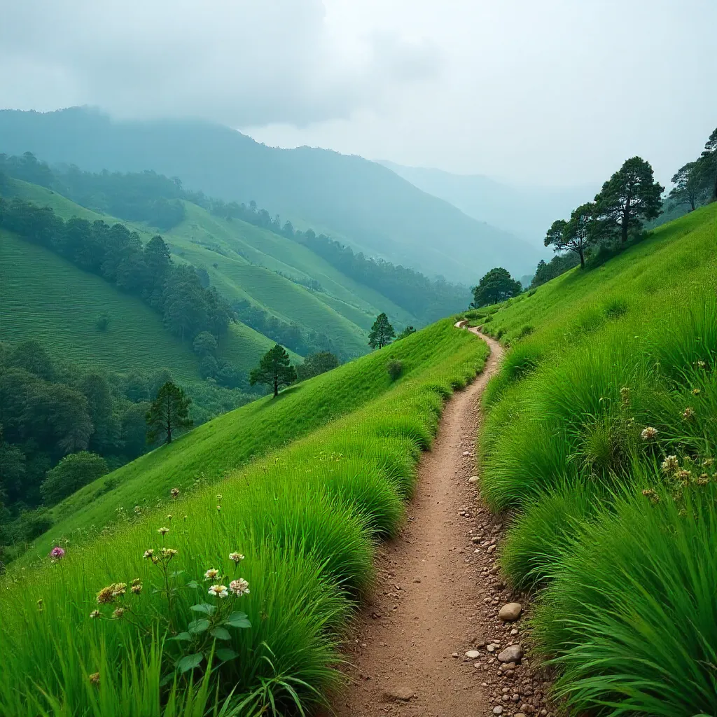 Winding Trail Through Emerald Hills in Lâm Đồng, Vietnam