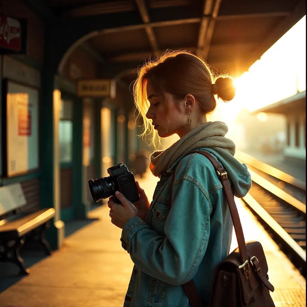 Sunlit Nostalgia on a Train Platform