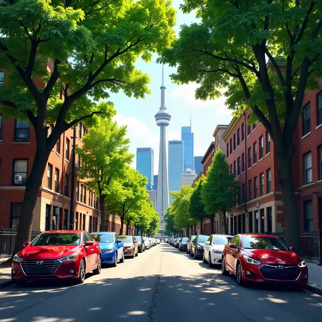 Leafy Toronto Street with CN Tower in View