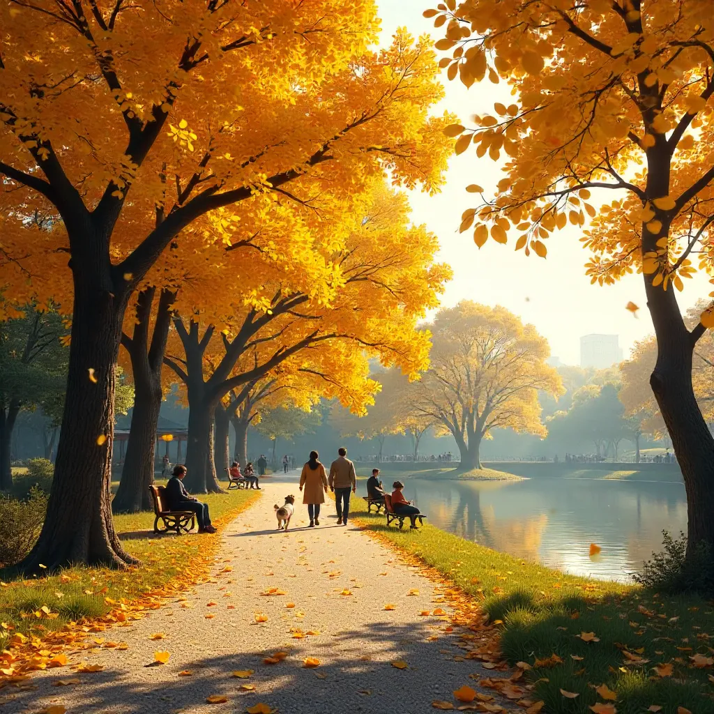 Autumn Tranquility Under Yellow Ginkgo Canopies