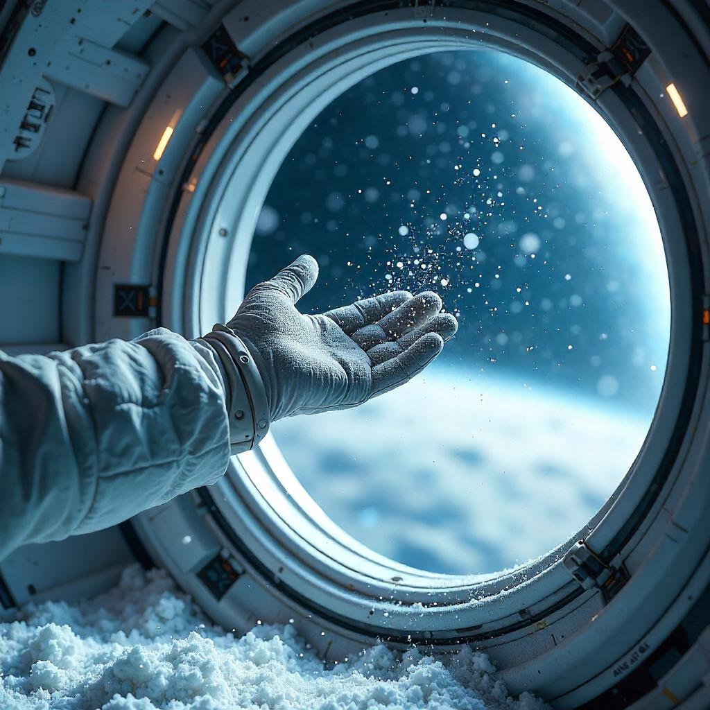 Weightless Snow in a Photorealistic Space Station