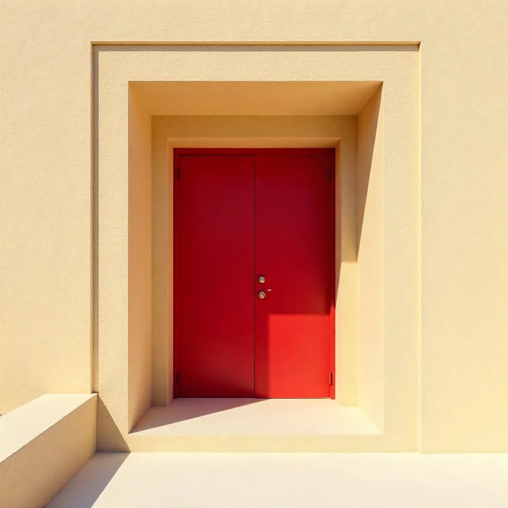 Minimalist Red and Beige Doorway: Geometric Composition