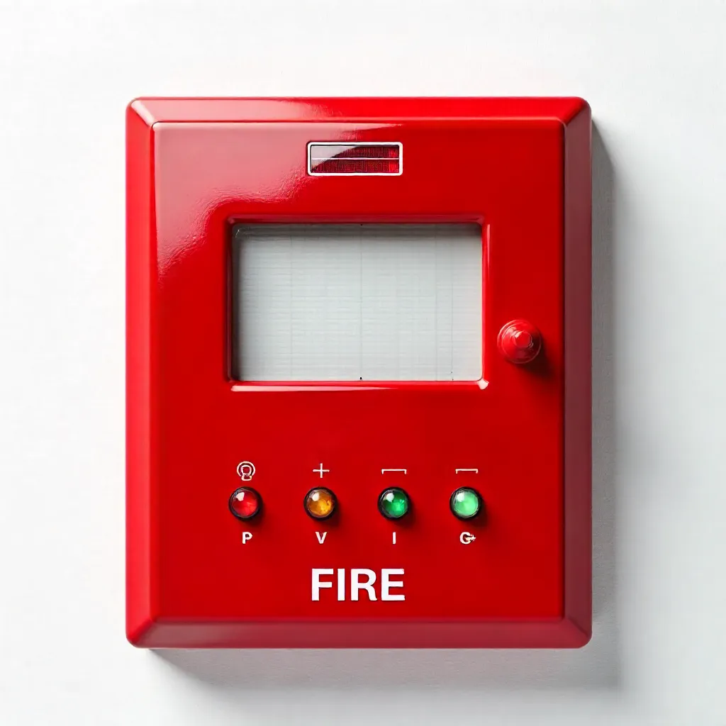 Close-up Red Fire Alarm Panel on White Background