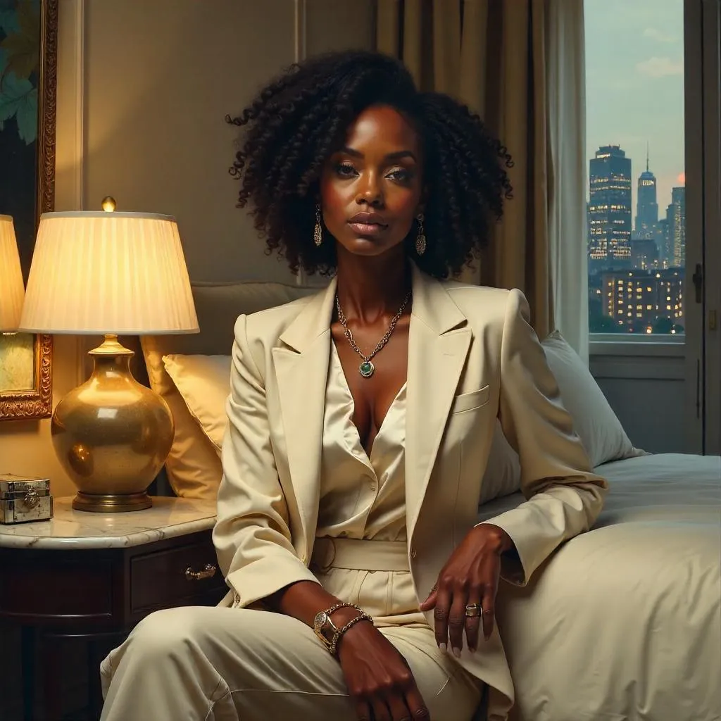 Oil Portrait of a Stylish Black Woman in a Hotel Room