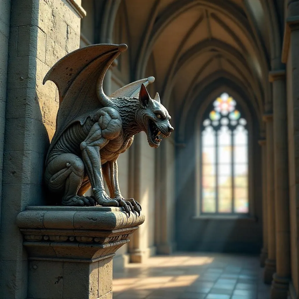 Gargoyle 3D Render in a Gothic Chapel