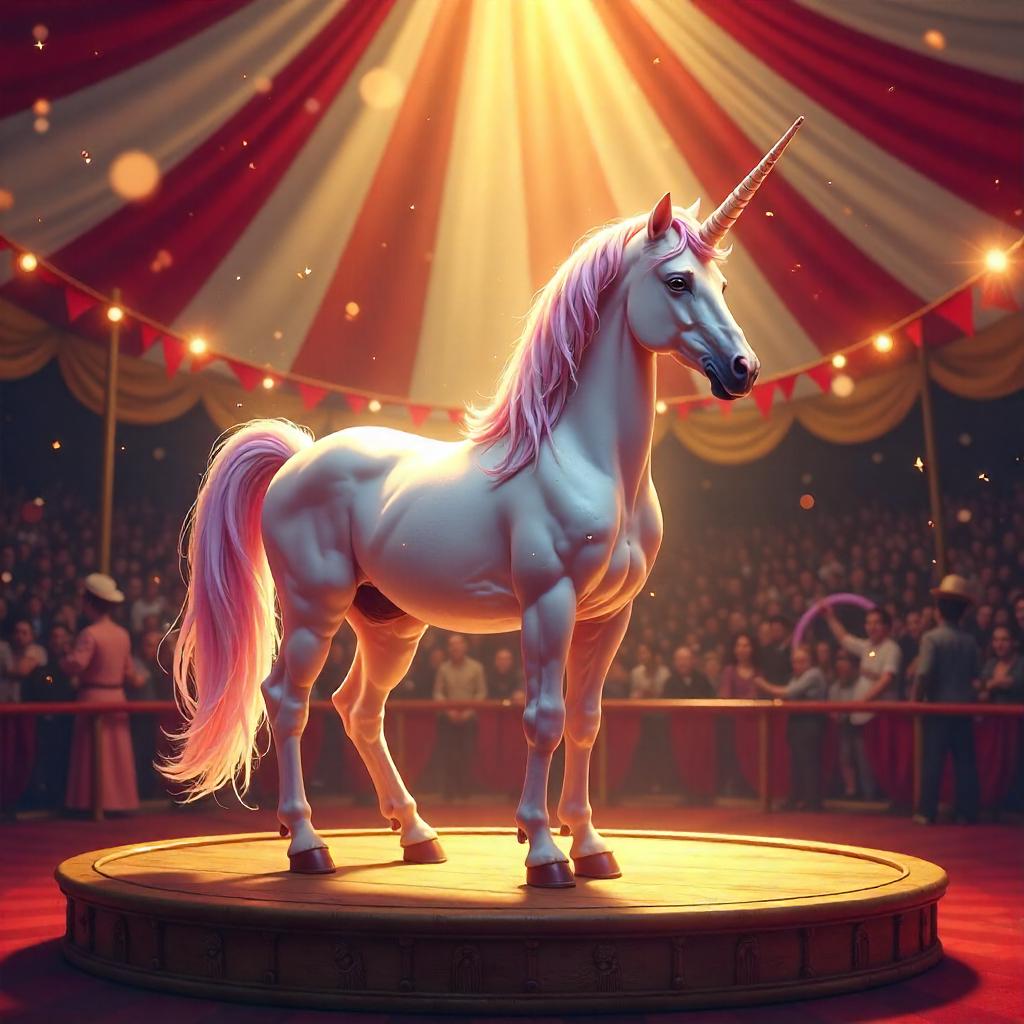 Majestic Unicorn in a Circus Tent