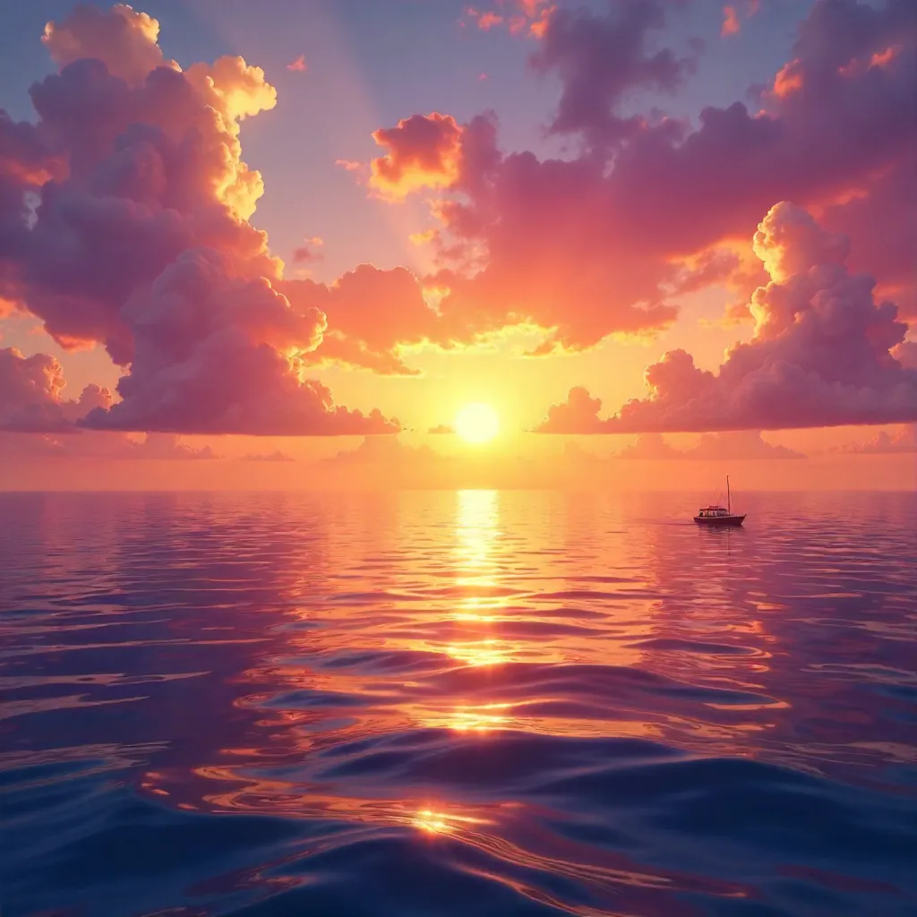 Serene Ocean Sunset with Vivid Sky