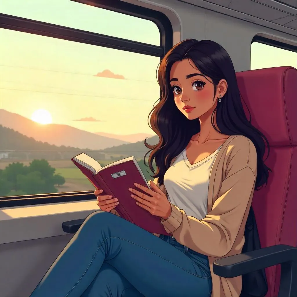 Sunset Train Ride: Anime Latina in Window Light