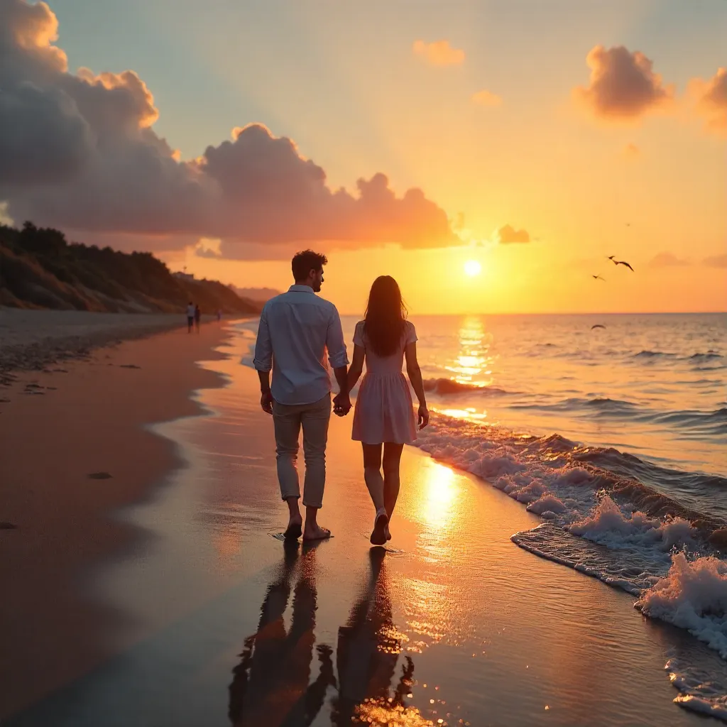 Sunset Stroll on a Tranquil Beach
