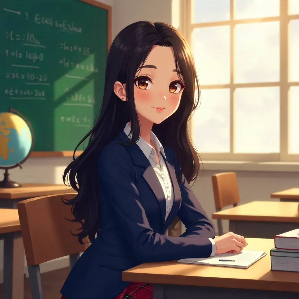 Elegant Middle Eastern Girl in an Anime Classroom