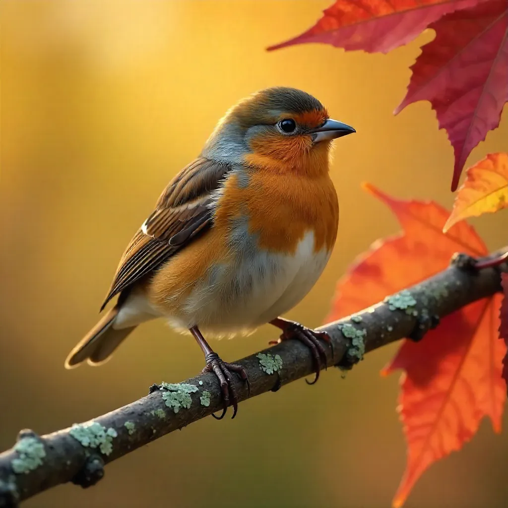 Chaffinch on a Lichen-Covered Branch in Autumn