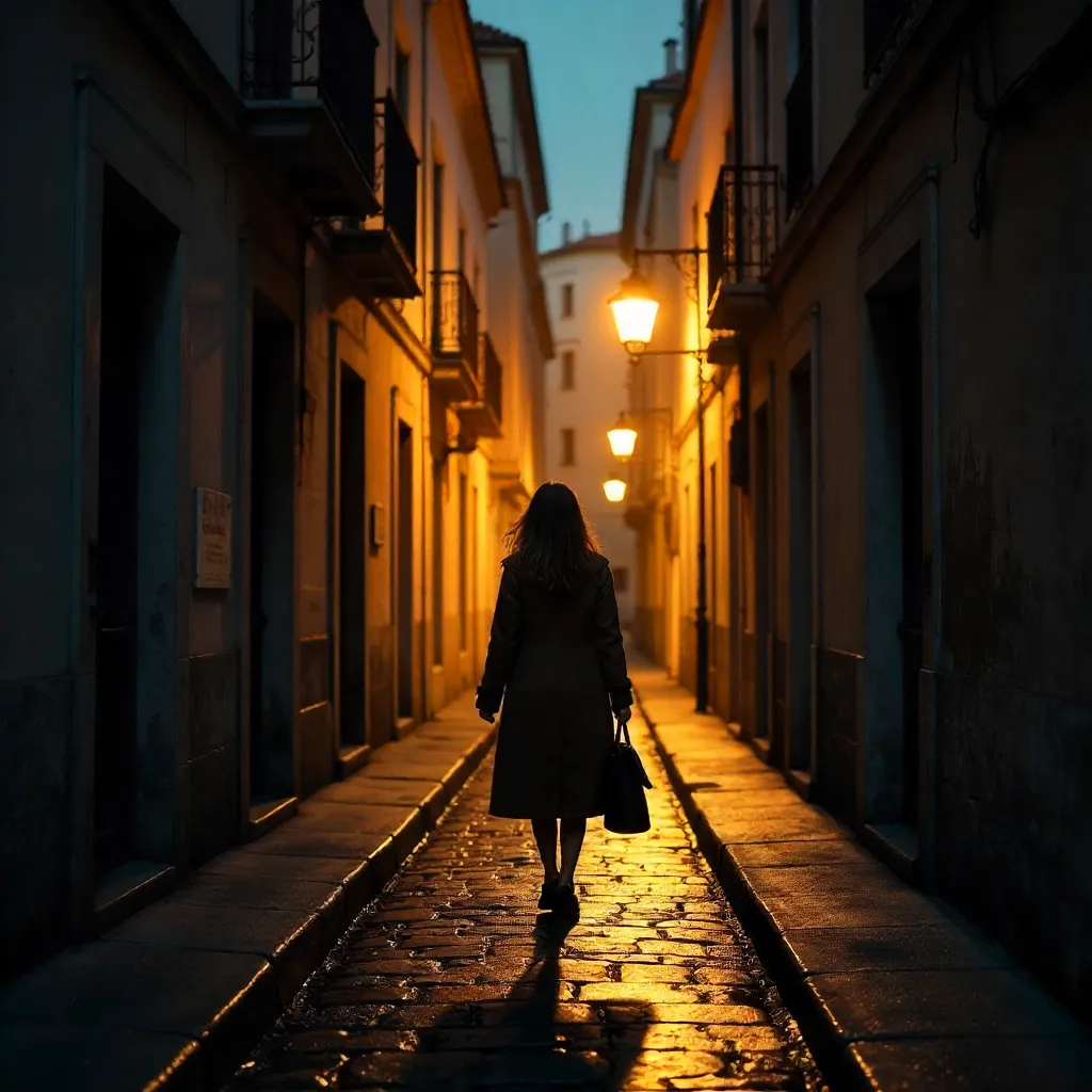 Silhouette in a Narrow European Cobblestone Alley