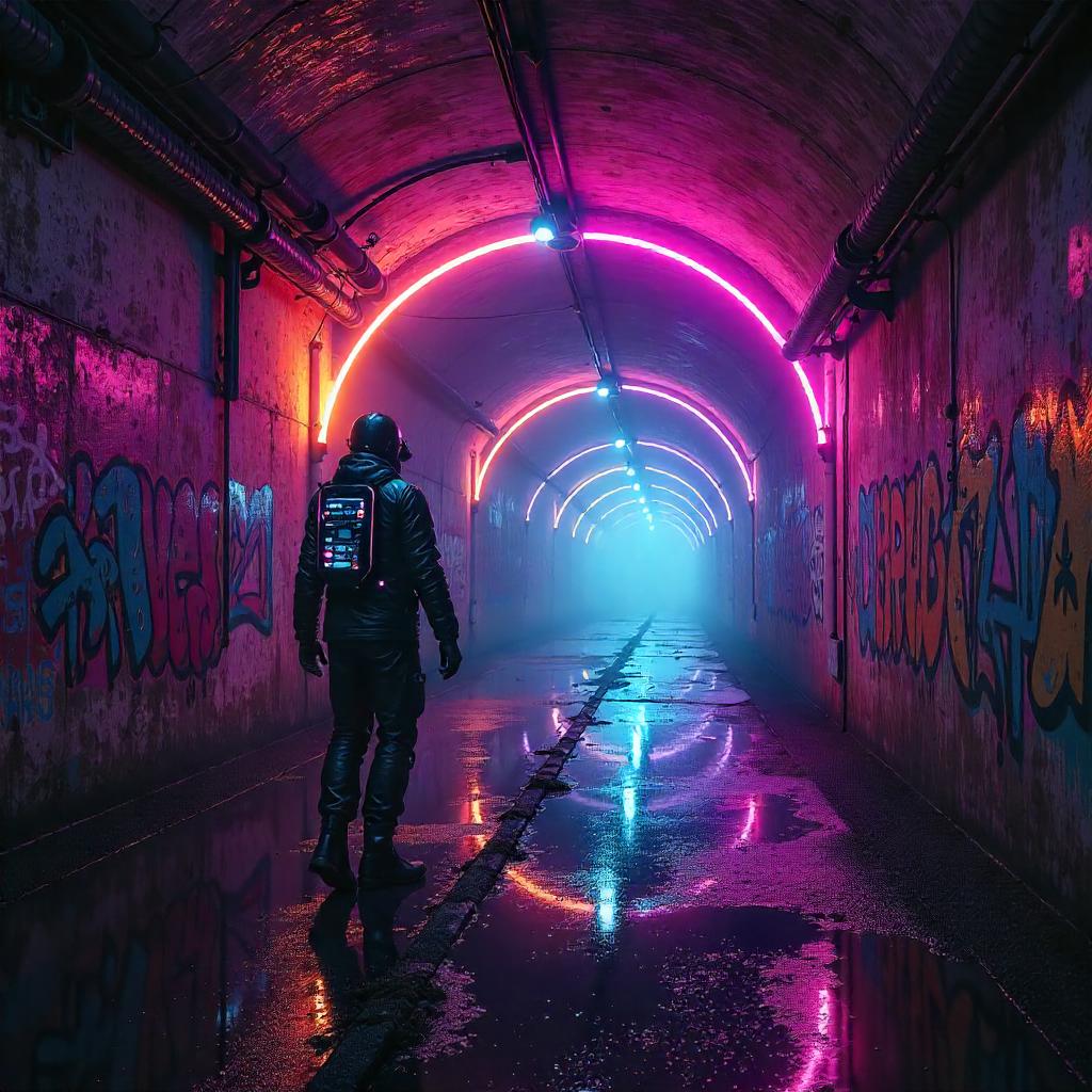 Rainbow Neon Tunnels: Cyberpunk Underground