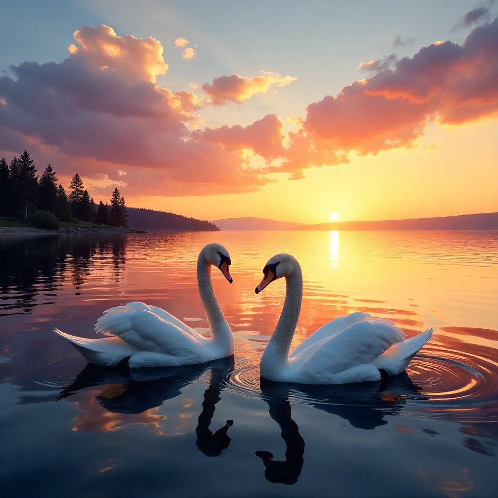 Peaceful Lake Ontario Sunset with Swans