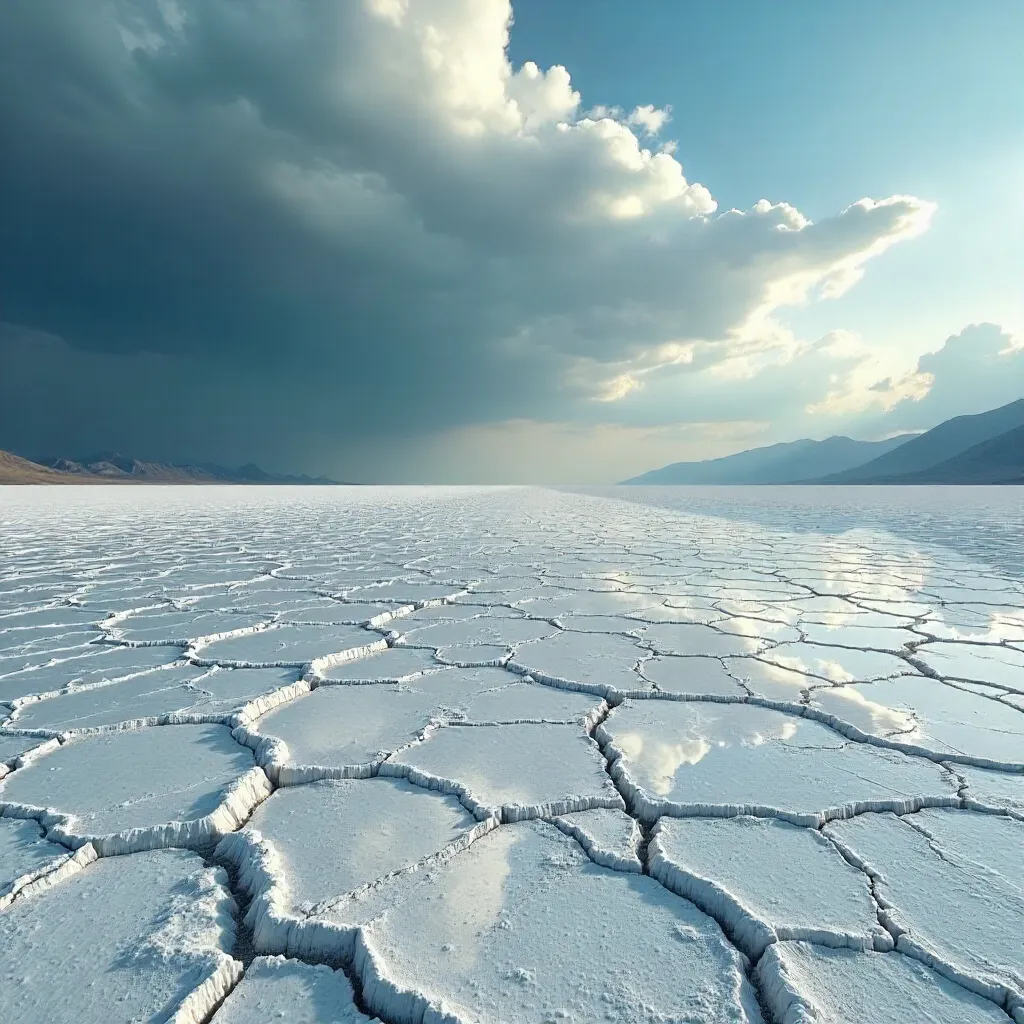 Cracked Salt Flat under a Dramatic Cloudscape