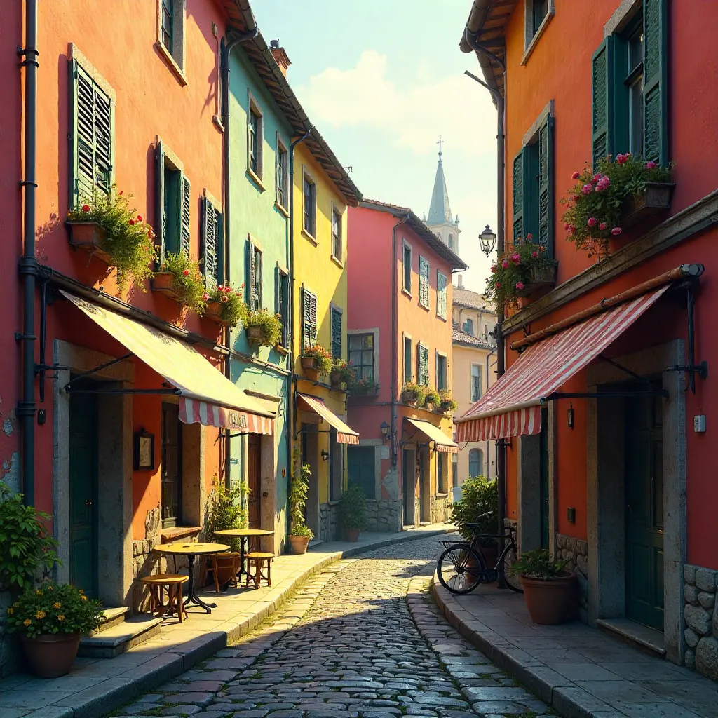 Colorful European Alleyway at Golden Hour