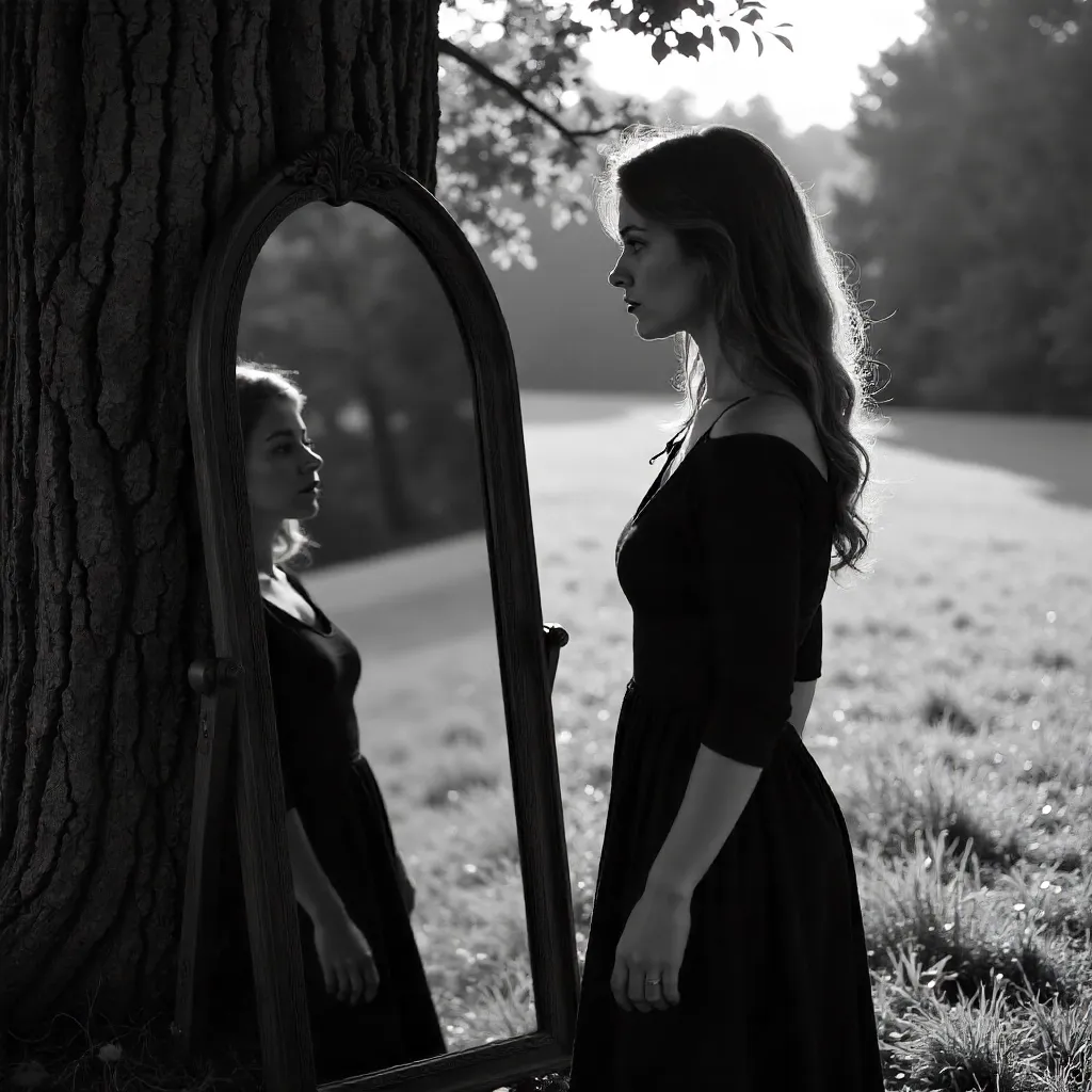 Gazing into the Mirror: Outdoor B/W Portrait