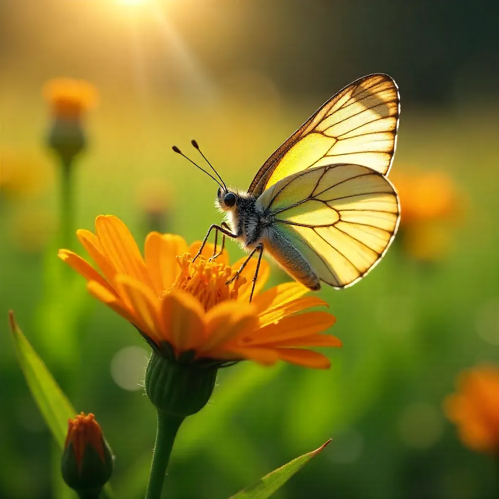 Butterfly on an orange flower in a Brazilian meadow