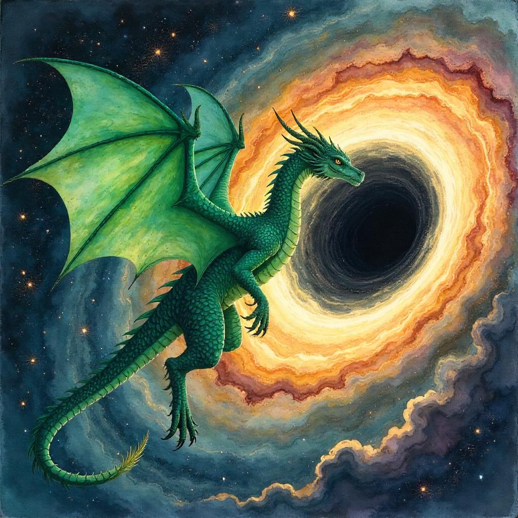 Wyvern Watercolor Soaring into a Black Hole