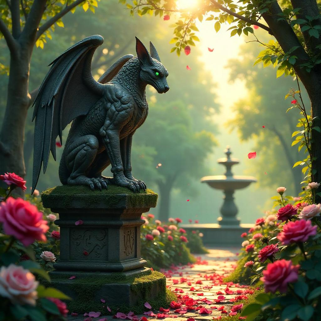 Gargoyle Guardian in a Rose Garden (Concept Art)