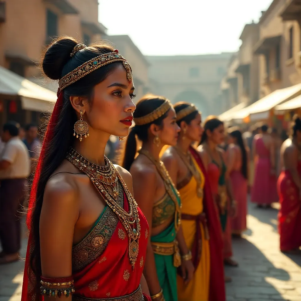 Vibrant traditional attire with ornate jewelry and headdresses