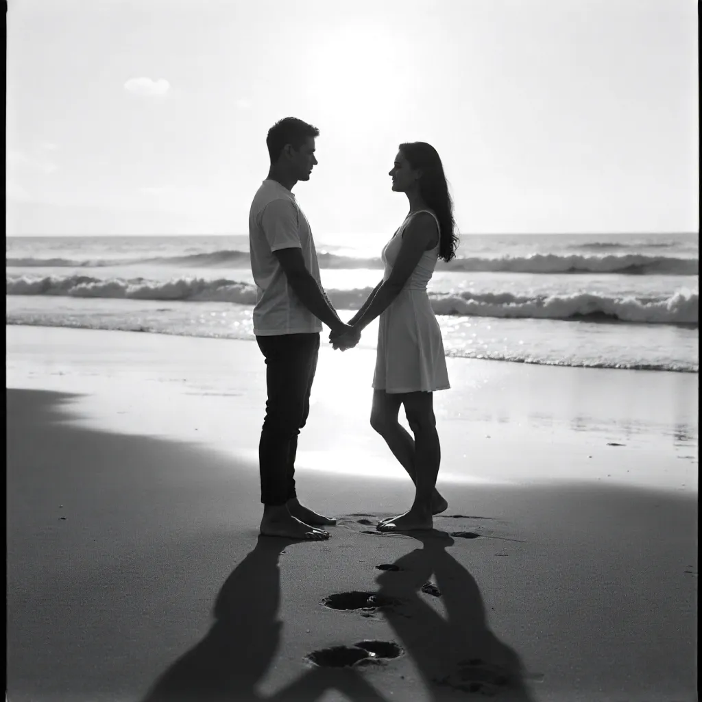 Two on a Serene Beach: Black and White Hands