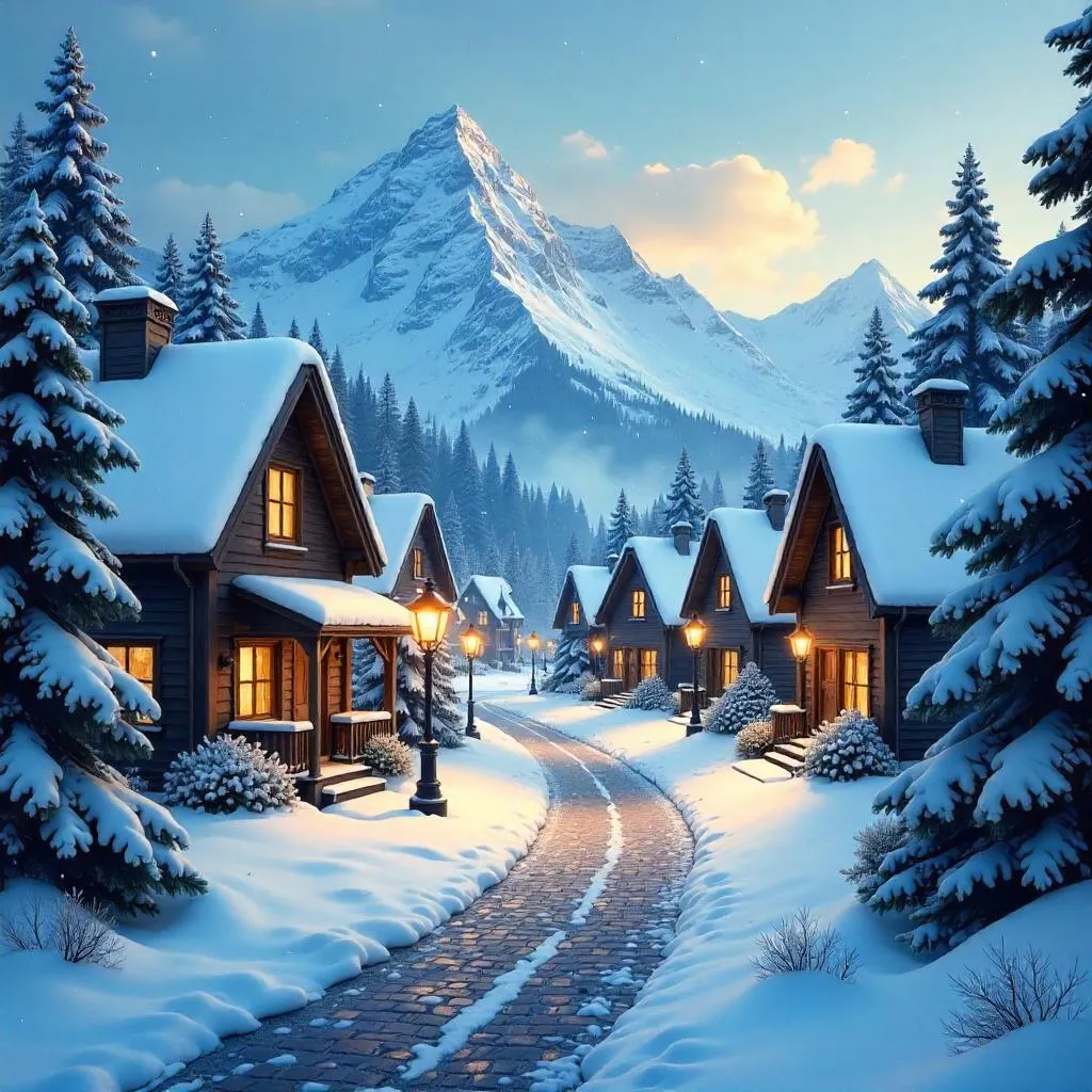 Snowbound Village in a Digital Snowscape