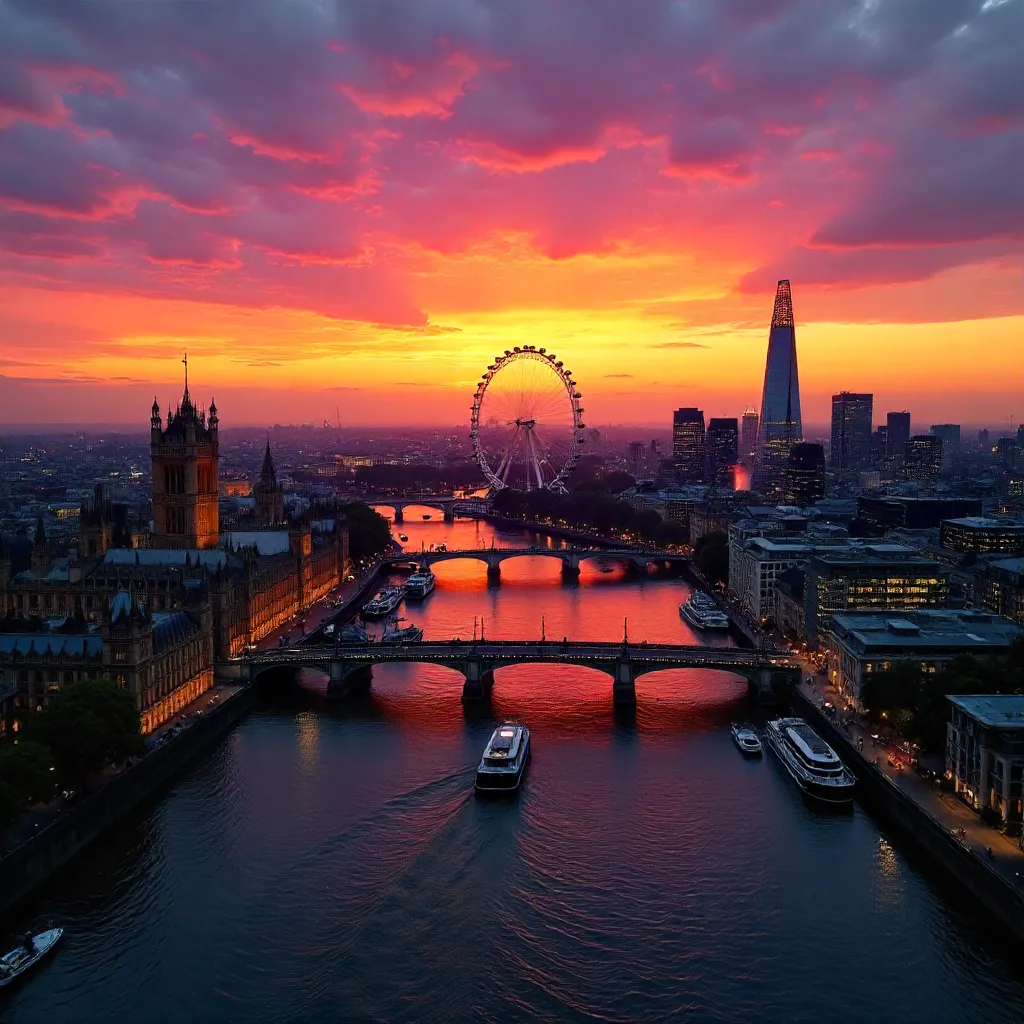 Aerial Sunset Over London's Iconic Skyline
