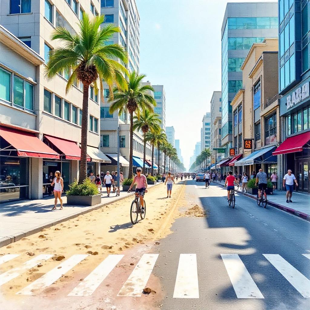 Watercolor Beach on a Busy City Street