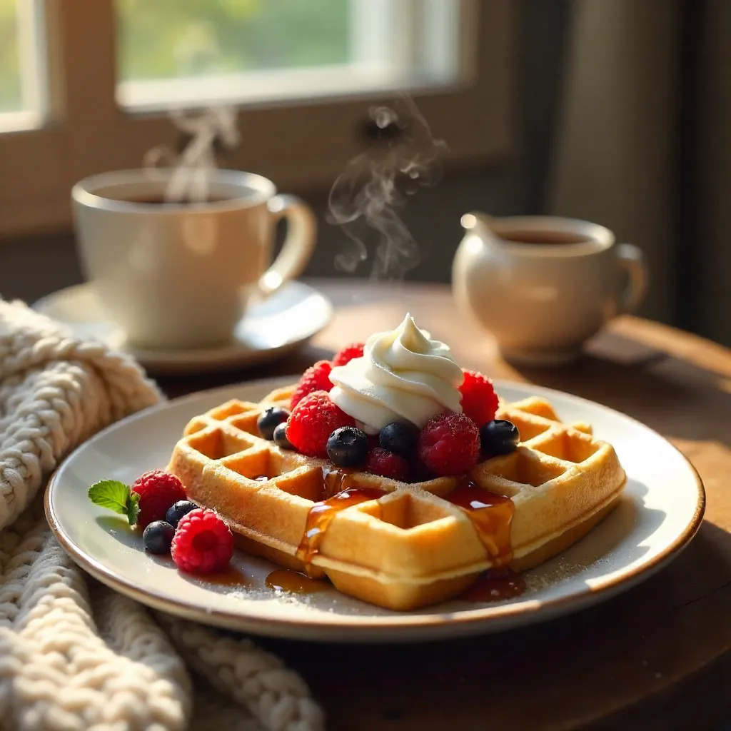 Cozy Morning Plate: Waffles with Berries and Cream