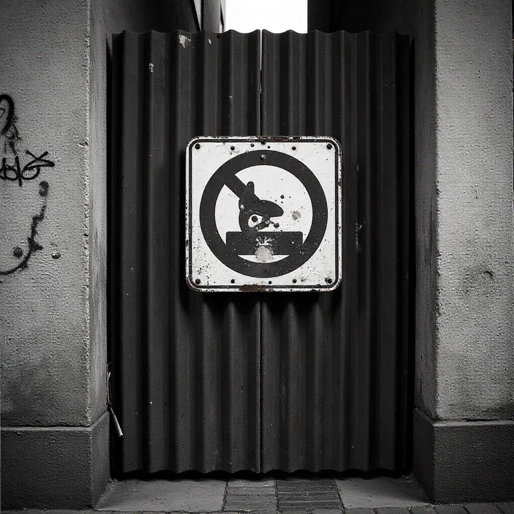 No Parking Sign on Corrugated Gate in Buenos Aires (B/W)