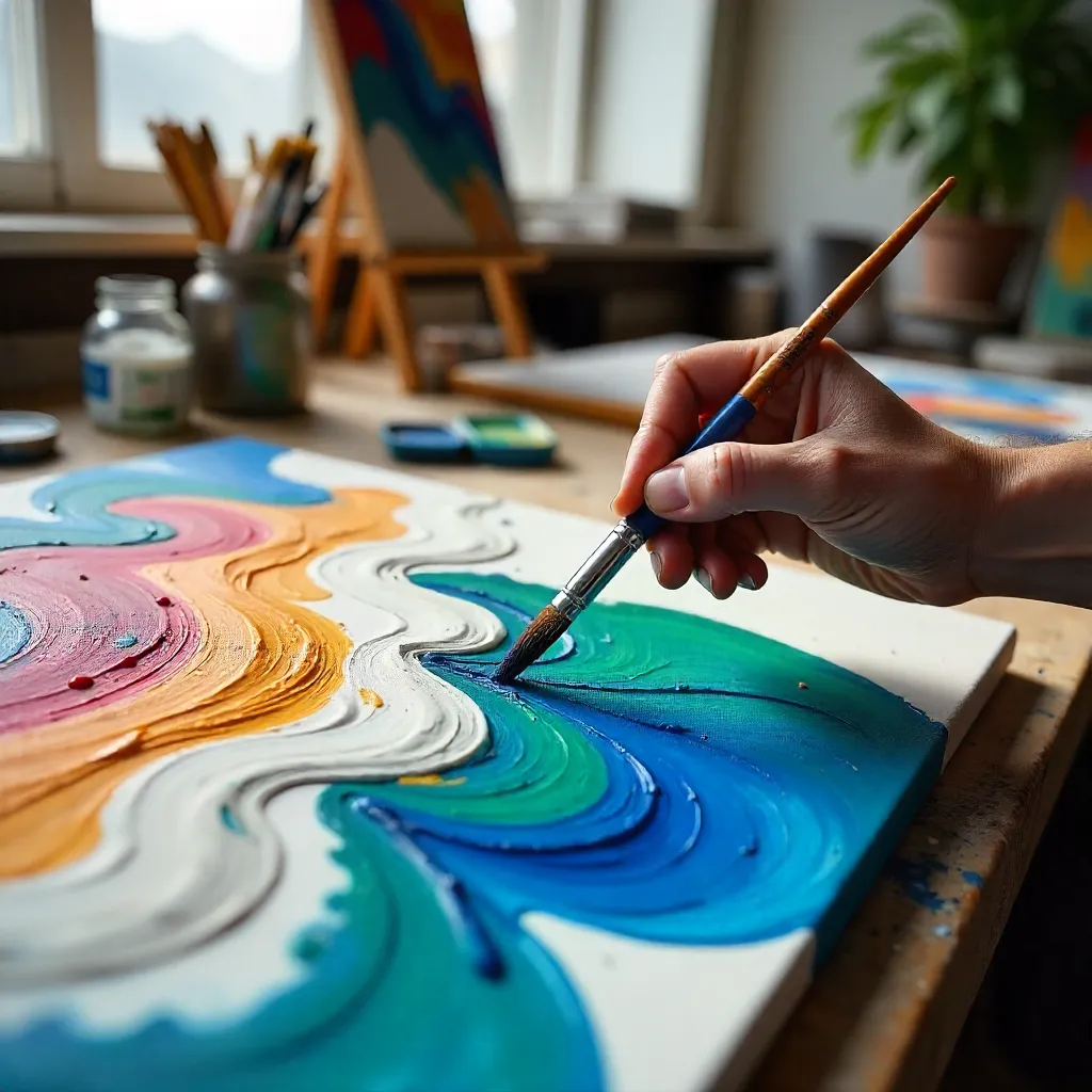 Close-Up Hand Painting Abstract Art in Studio