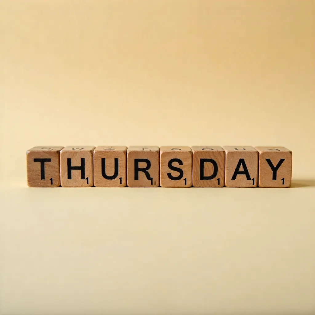 Thursday Spelled with Wooden Blocks on Beige