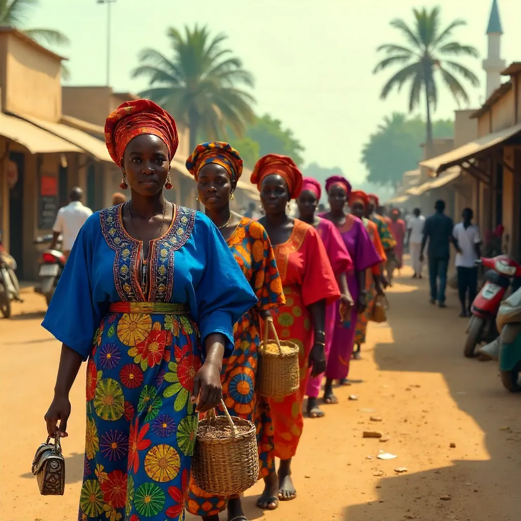 Colorful Women Walking in Kano: Vibrant Street Scene