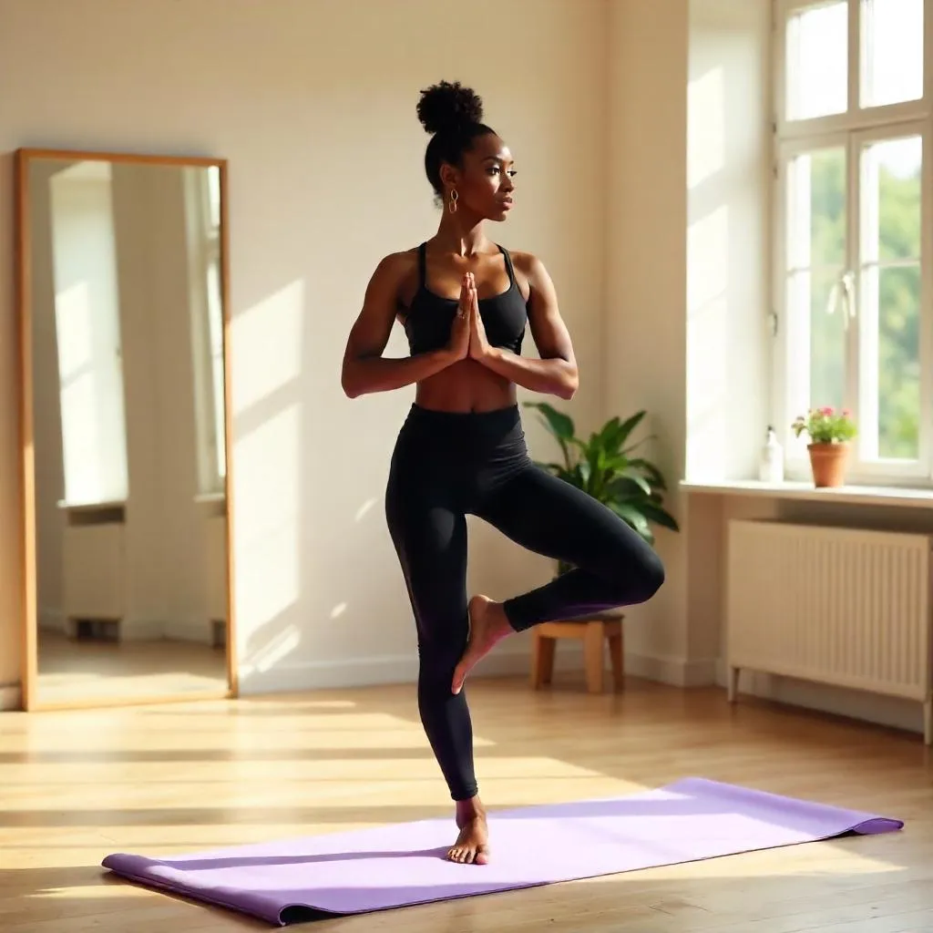 Elegant Black Woman in a Yoga Studio