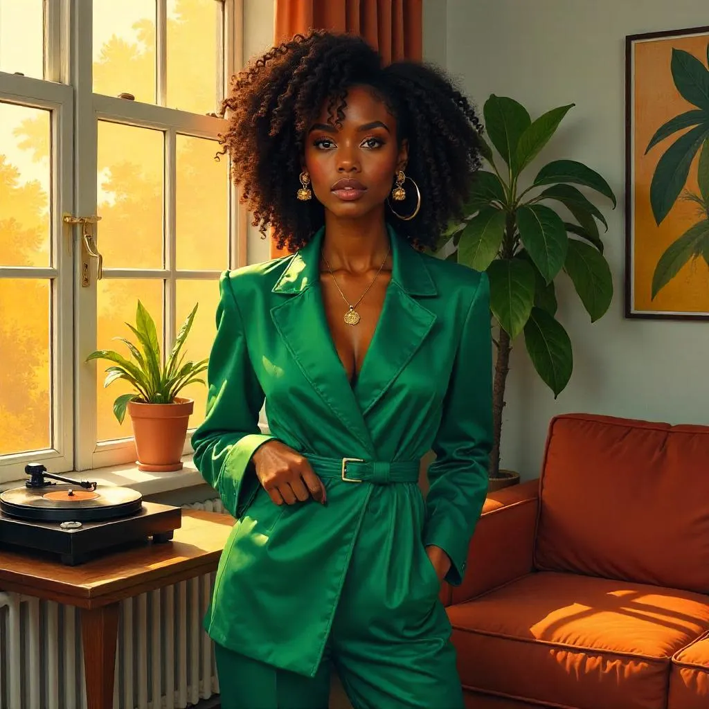 Oil Portrait of a Stylish Black Girl in a Modern Apartment
