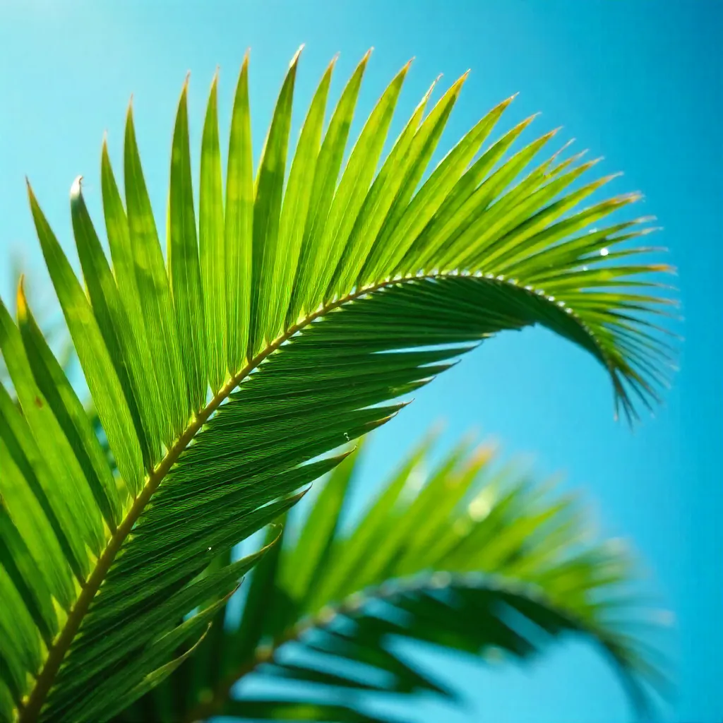 Vibrant Palm Leaves Against Clear Blue Sky