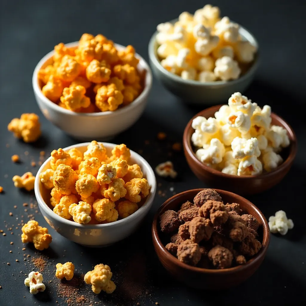 Top-Down Assorted Flavored Popcorn Bowls
