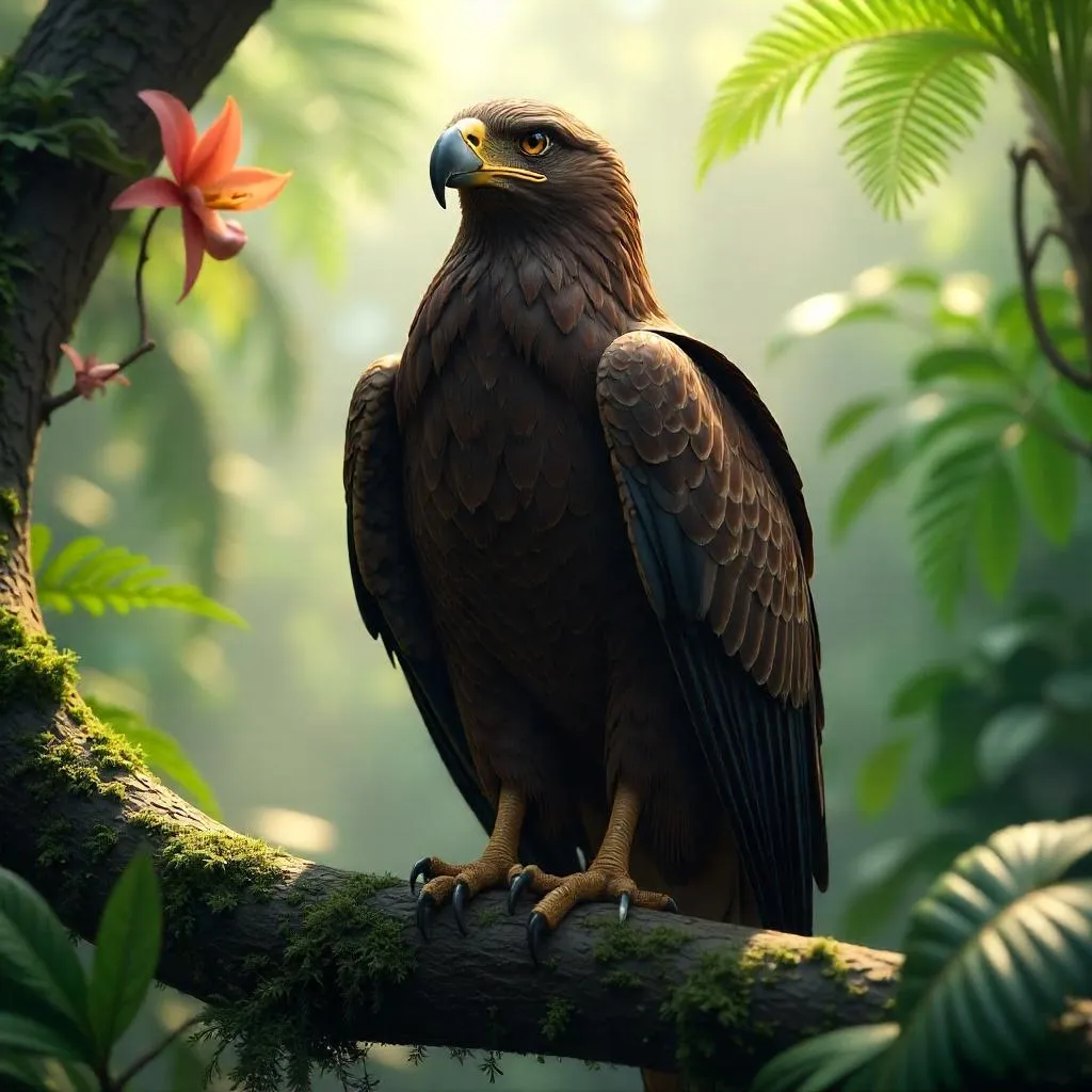 Majestic Eagle in a Lush Botanical Garden (3D Render)