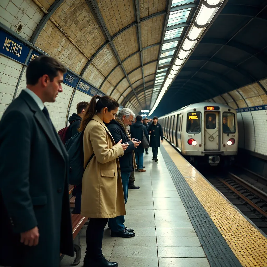 Rush Hour in Paris Métro: Commuters on the Platform