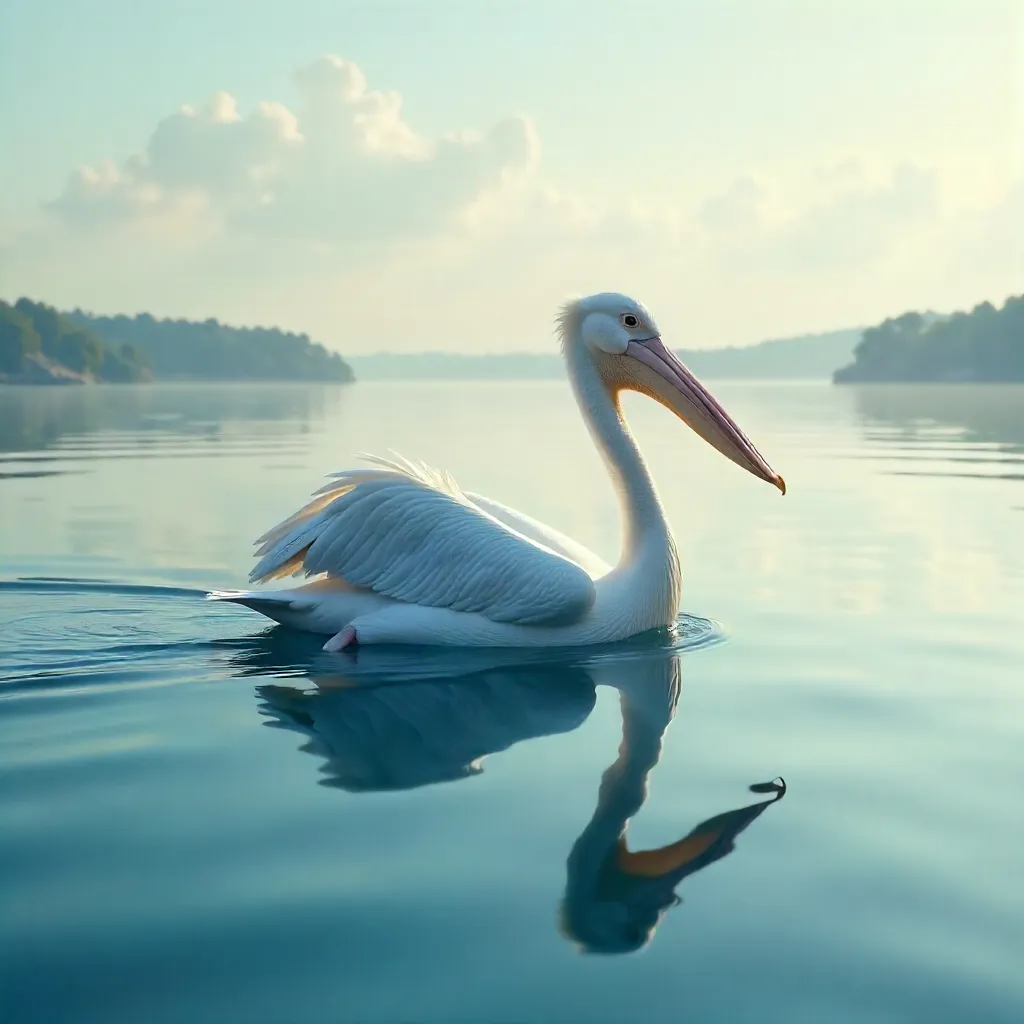 Serene White Pelican Gliding on Calm Blue Waters