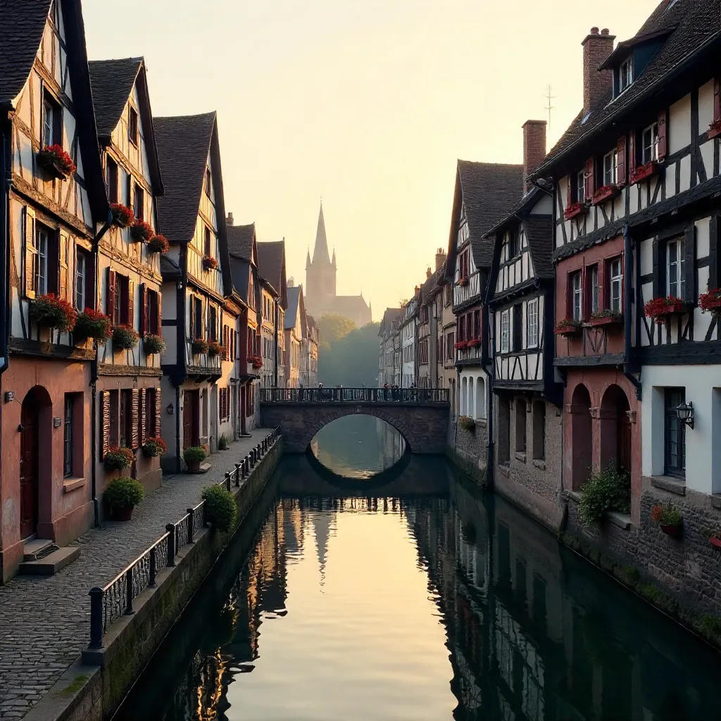 Timber-Framed Strasbourg Waterfront at Golden Hour