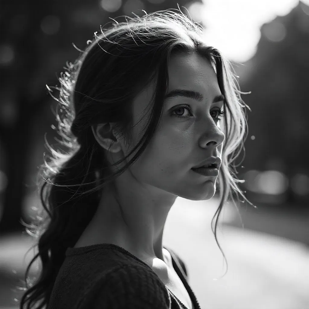 Contemplative Outdoors: B&W Portrait