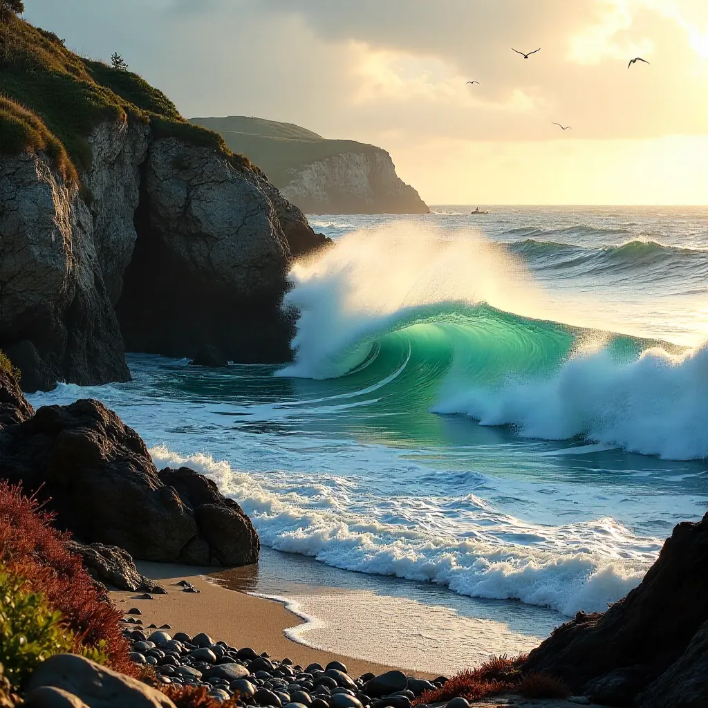 Dynamic Wave at Bicheno: Serene Tasmanian Coast