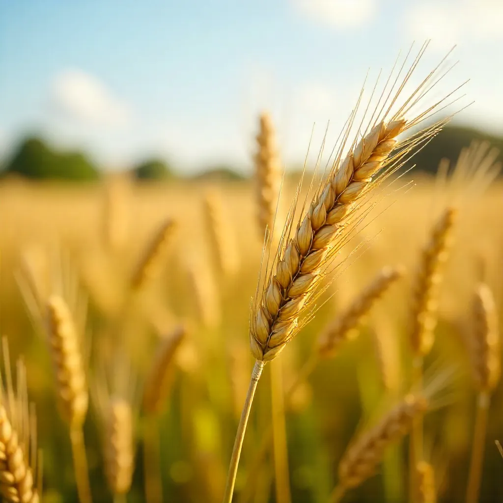 Macro close-up of ripe wheat heads in a golden summer field