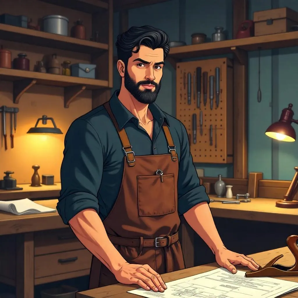 Handsome Middle Eastern Man in an Anime Workshop
