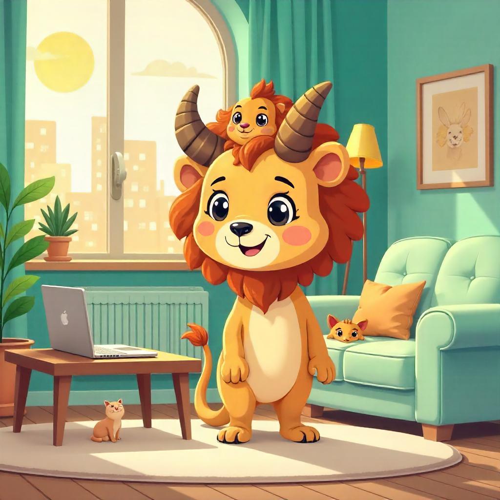 Chimera in a Cozy Cartoon Apartment