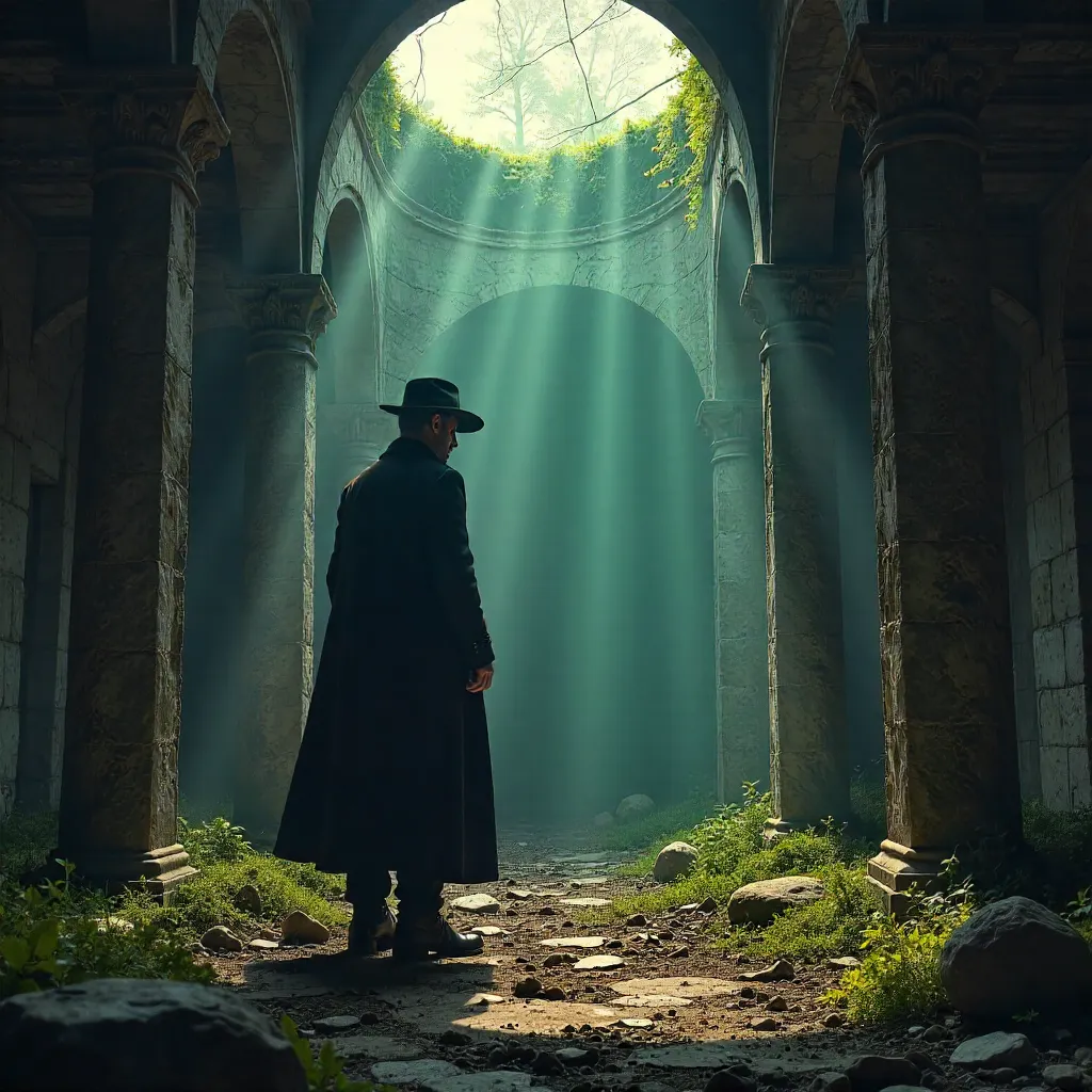Noir Pose in an Overgrown Ruin